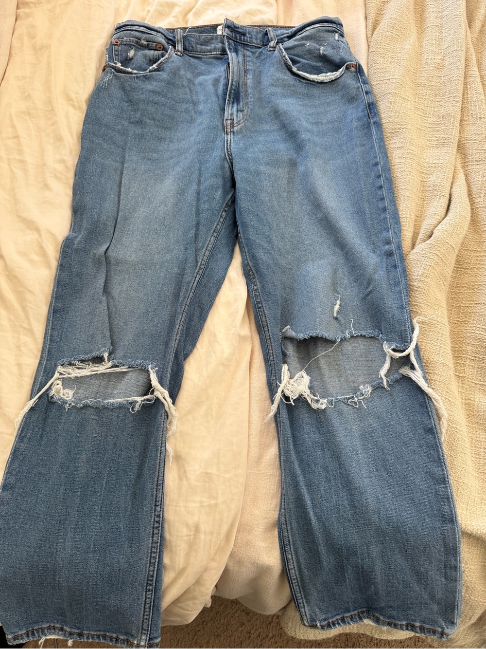 Abercrombie & Fitch Medium Blue Distressed Boyfriend Jeans